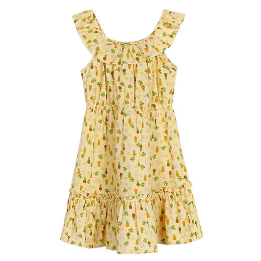 mettekids儿童裙子2022童装荷叶边薄款吊带菠萝女童夏季连衣裙 商品图5