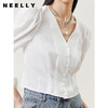 NEELLY纳俪商场同款气质V领白色衬衫女灯笼袖短款小衫简约上衣N22051B01125 商品缩略图1