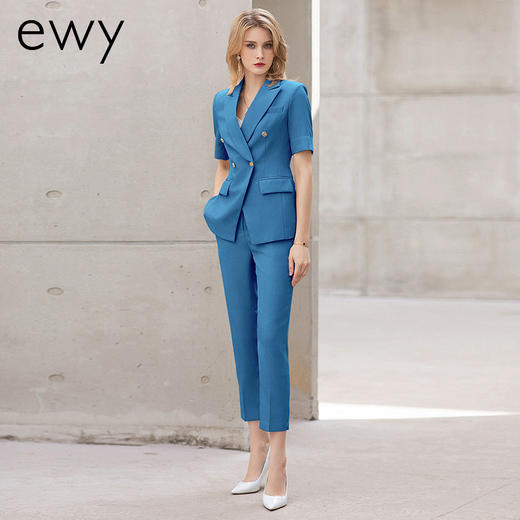 蓝色短袖西装套装女夏季工作服高端正式场合职业装藏蓝色商务正装 商品图1