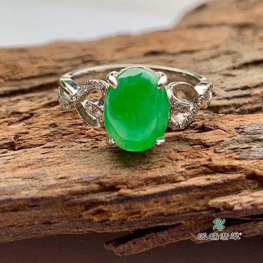 派瑞翡翠 18k金翡翠戒指 糯冰种 绿色 商品图0