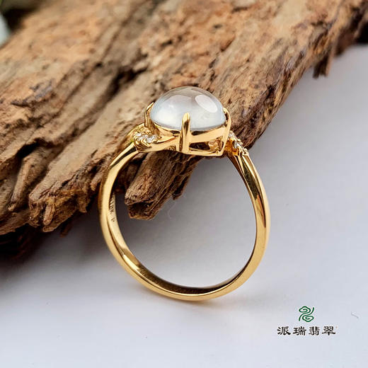 派瑞翡翠 18k金翡翠戒指 冰种 无色 商品图3