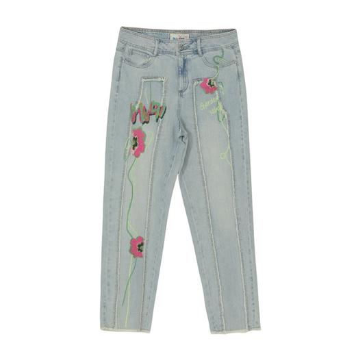 MIIDII谜底牛仔裤女2022春款舒适柔软天丝棉刺绣长裤女221MK0032 商品图4