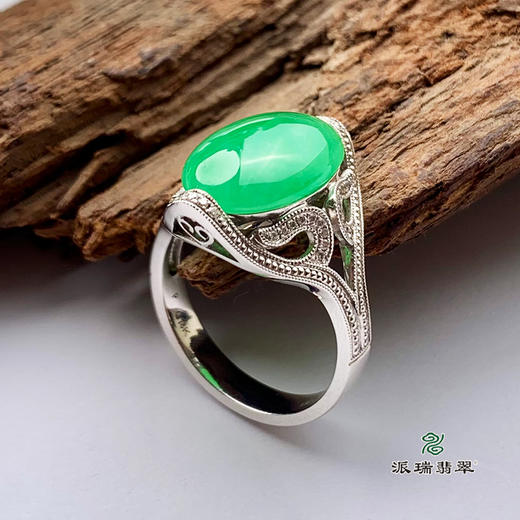 派瑞翡翠 18k金翡翠戒指 糯冰种 绿色 商品图2