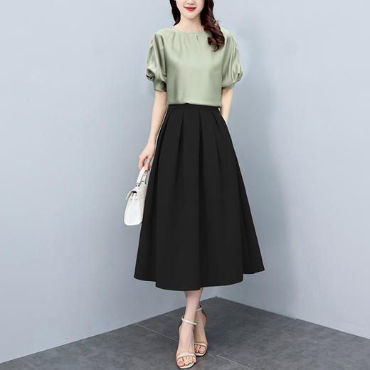 HR WZ225929时尚纯色简约套装显瘦上衣半身裙套装 商品图2