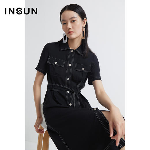 INSUN恩裳2022夏季新款时尚腰带设计休闲工装感醋酸牛仔连衣裙9C32205160 商品图1