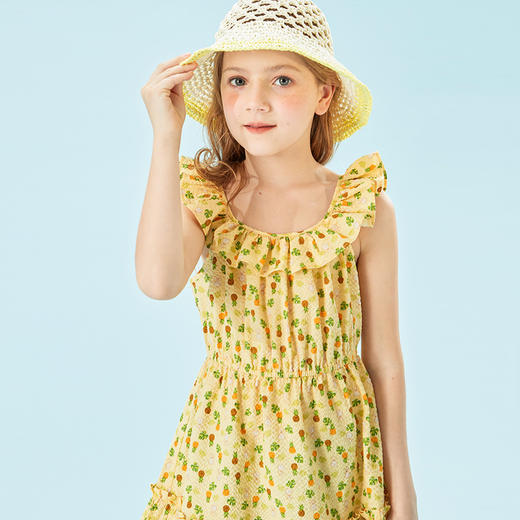 mettekids儿童裙子2022童装荷叶边薄款吊带菠萝女童夏季连衣裙 商品图3
