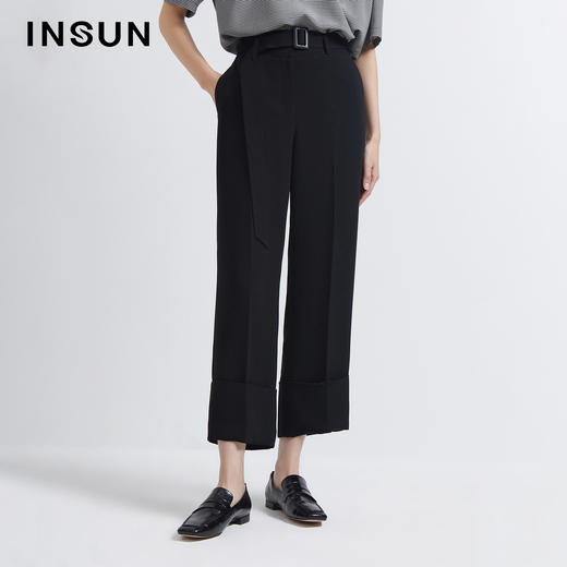 INSUN恩裳2022夏新品直身垂感吸湿透气易打理百搭三醋酸休闲裤9C32220170 商品图0