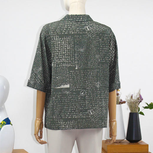 FOCALS福柯斯女装夏季新款休闲古巴领字母印花短袖衬衫FRRBS226GM 商品图2