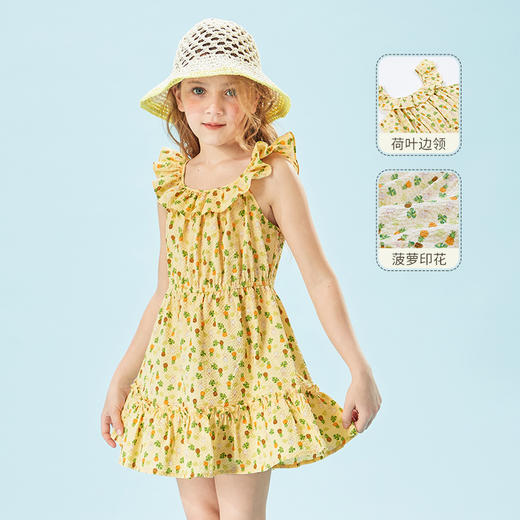 mettekids儿童裙子2022童装荷叶边薄款吊带菠萝女童夏季连衣裙 商品图1