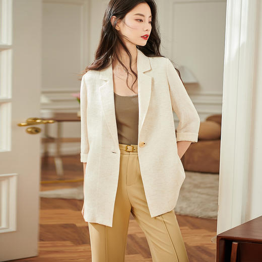 剩S/M/XL 休闲宽松裁剪七分袖2022夏季新款针织肌理设计女式西服 商品图1
