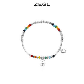 ZEGL小彩串彩虹串珠手链女生925纯银夏日多巴胺穿搭彩色笑脸手饰