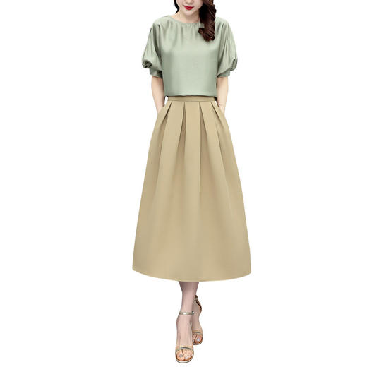 HR WZ225929时尚纯色简约套装显瘦上衣半身裙套装 商品图4