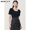 NEELLY纳俪商场同款气质方领短袖针织衫女设计感泡泡袖显瘦上衣N22051A01110 商品缩略图2