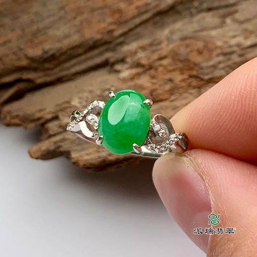 派瑞翡翠 18k金翡翠戒指 糯冰种 绿色 商品图2