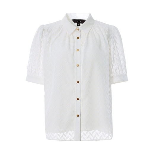 EITIE爱特爱夏季新款翻领优雅气质通勤衬衫显瘦镂空上衣6609304衬衣 商品图5