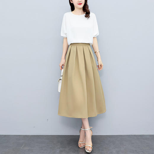 HR WZ225929时尚纯色简约套装显瘦上衣半身裙套装 商品图1