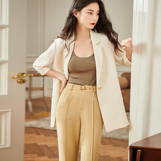 剩S/M/XL 休闲宽松裁剪七分袖2022夏季新款针织肌理设计女式西服 商品图3