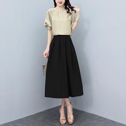 HR WZ225929时尚纯色简约套装显瘦上衣半身裙套装 商品图5