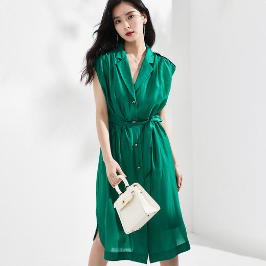 剩S/M/L/XL 芳外微透视网纱衬衫裙2022夏季新款翻领折叠衬衫连衣裙 商品图4