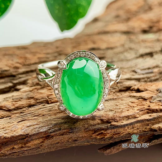 派瑞翡翠 18k金翡翠戒指 糯冰种 绿色 商品图0