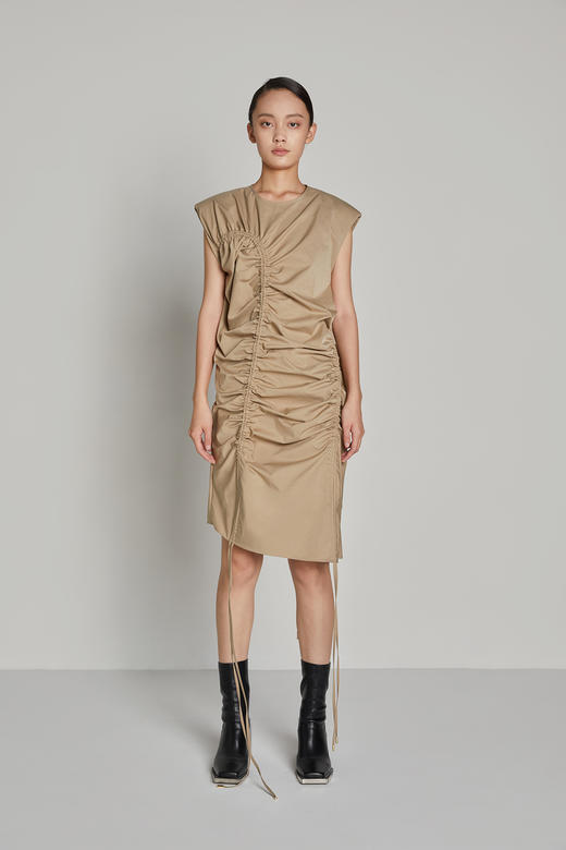 直身不对称抽绳褶皱连衣裙 商品图0