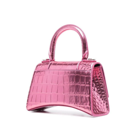 BALENCIAGA 巴黎世家 女士 Hourglass系列 小号沙漏包金属化鳄鱼压纹提挎包 粉色 592833 1S4RY 6202 商品图1
