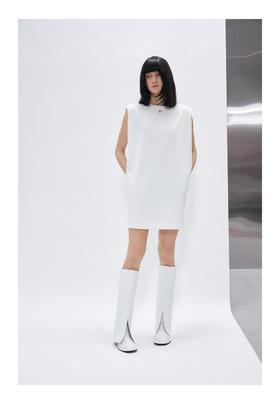 垫肩无袖之字针连衣裙