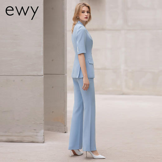 时尚夏季新款蓝色短袖西装套裤女播音艺考面试西服气质通勤职业装 商品图4