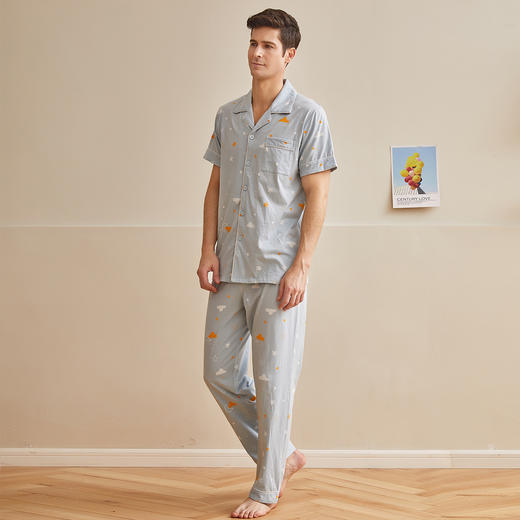 【会员价】爱帝男士睡衣纯棉短袖长裤套 商品图4