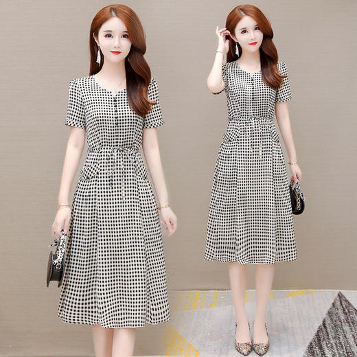 YWE TD22A79格子连衣裙中长款气质减龄小个子a字裙 商品图3