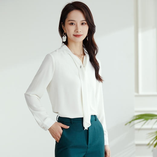【高定款】罗蒙春季女士长袖衬衫简约飘带干练气质商务通勤衬衣女 商品图2