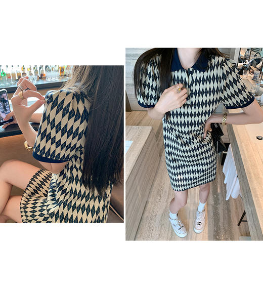 （清仓现货）【社群供W】夏 韩系菱格连衣裙 商品图3