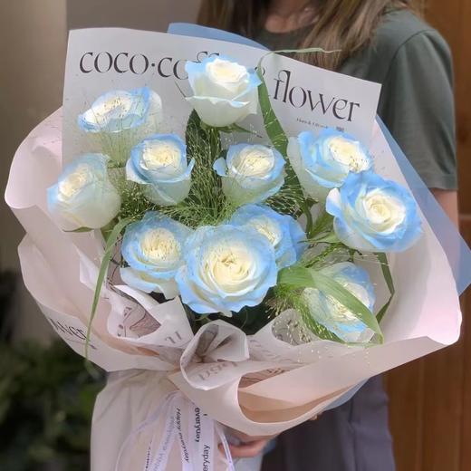 【一眼万年】碎冰蓝玫瑰花束11支 送老婆女友爱人 商品图0
