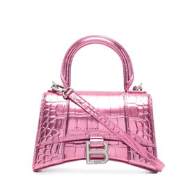 BALENCIAGA 巴黎世家 女士 Hourglass系列 小号沙漏包金属化鳄鱼压纹提挎包 粉色 592833 1S4RY 6202