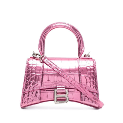 BALENCIAGA 巴黎世家 女士 Hourglass系列 小号沙漏包金属化鳄鱼压纹提挎包 粉色 592833 1S4RY 6202 商品图0