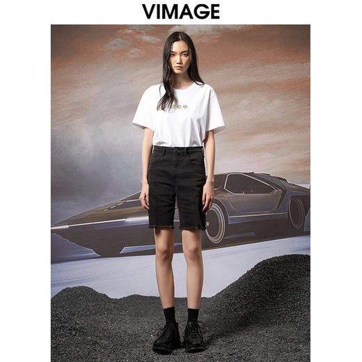 VIMAGE纬漫纪夏季新款宽松版100%纯棉简约圆领通勤纯色休闲T恤上衣V1702315 商品图3