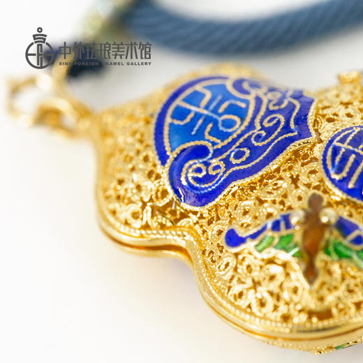 《花丝镶嵌紫禁福寿葫芦型香囊吊坠》 
（浅绿、蓝色、粉色、深绿）青金石项链 商品图5