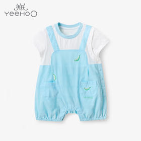 英氏婴儿纯棉短哈男宝宝连体衣夏季假2件可爱爬服YRHBJ22375A