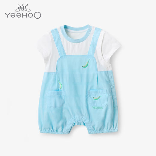 英氏婴儿纯棉短哈男宝宝连体衣夏季假2件可爱爬服YRHBJ22375A 商品图0