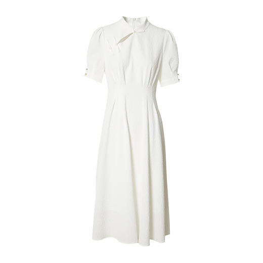 EITIE爱特爱夏新款时尚显瘦通勤气质中式立领收腰白色连衣裙B2207928 商品图5