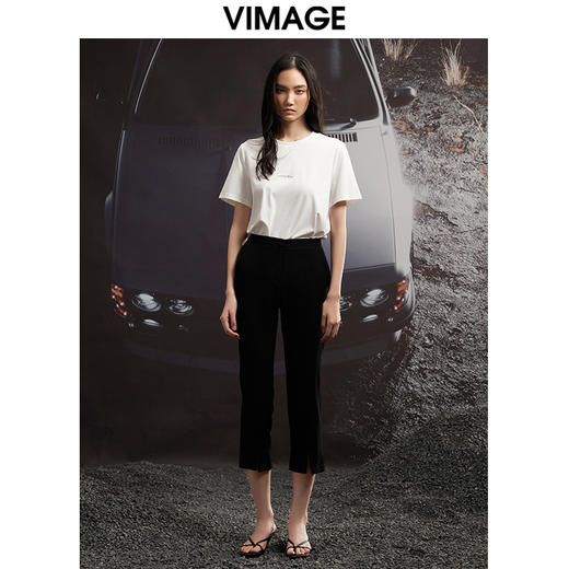 VIMAGE纬漫纪夏季新款宽松版简约舒适透气印花显瘦T恤上衣女V1702314 商品图2