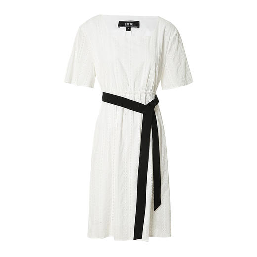 EITIE爱特爱夏季新款舒适白色镂空显瘦宽松直筒纯棉连衣裙B2207948 商品图5
