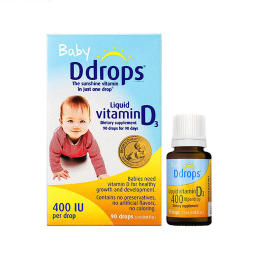 美國babyddrops嬰兒維生素d3滴劑促進鈣吸收400iu25ml