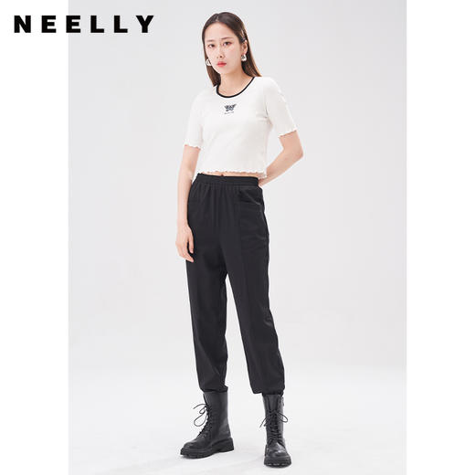 NEELLY纳俪商场同款黑色松紧腰束脚裤女2022夏季运动裤薄款百搭N22044H04557 商品图2