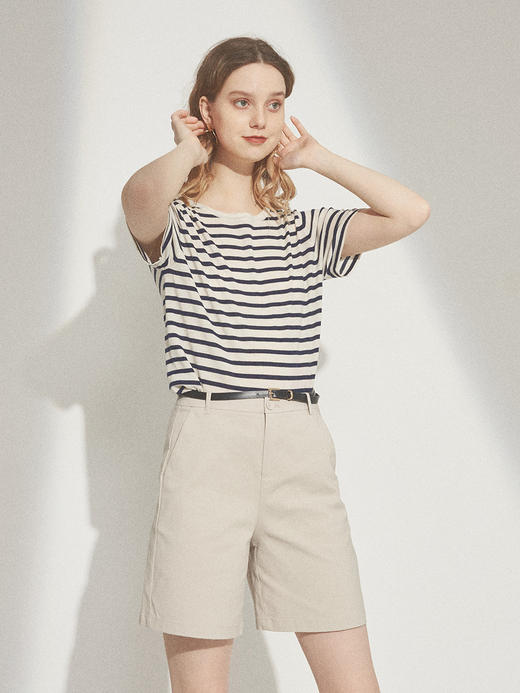 HeyDress法式条纹短袖T恤女夏季海军风海魂衫宽松针织半袖上衣 商品图1