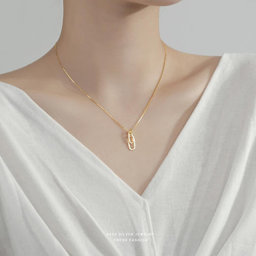 子佩集【环环相扣】S925银字母几何项链【YXS-A845A】 商品图1