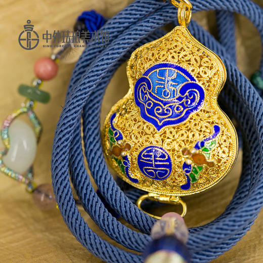《花丝镶嵌紫禁福寿葫芦型香囊吊坠》 
（浅绿、蓝色、粉色、深绿）青金石项链 商品图2