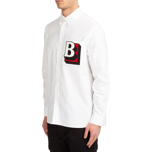 BURBERRY 博柏利 字母图案领尖扣衣领棉质衬衫 男士长袖衬衫 白色 8050134 A1464 商品图1