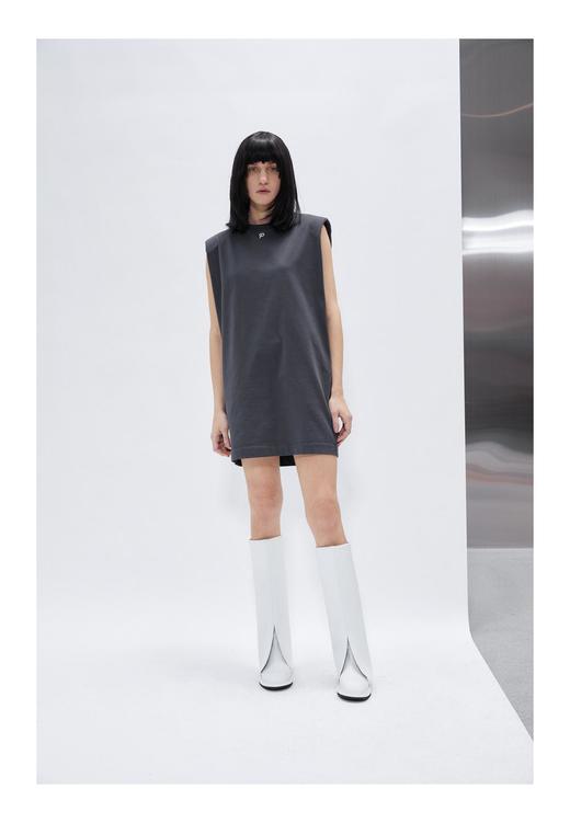 垫肩无袖之字针连衣裙 商品图0