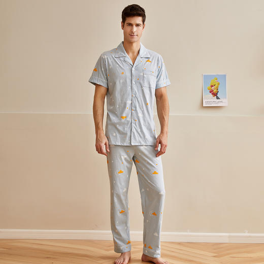 【会员价】爱帝男士睡衣纯棉短袖长裤套 商品图3
